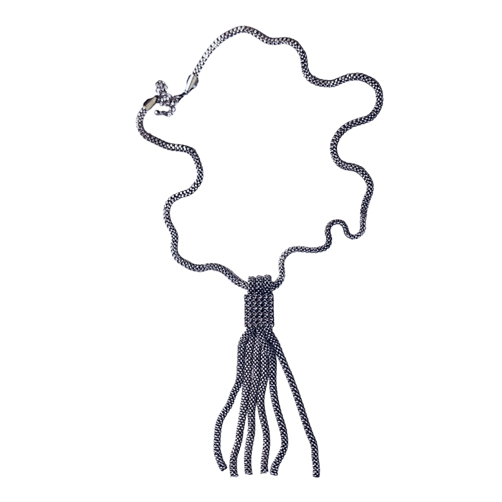 Elegant Fashion Statement Vintage Silver Tassel Rhinestones Necklace